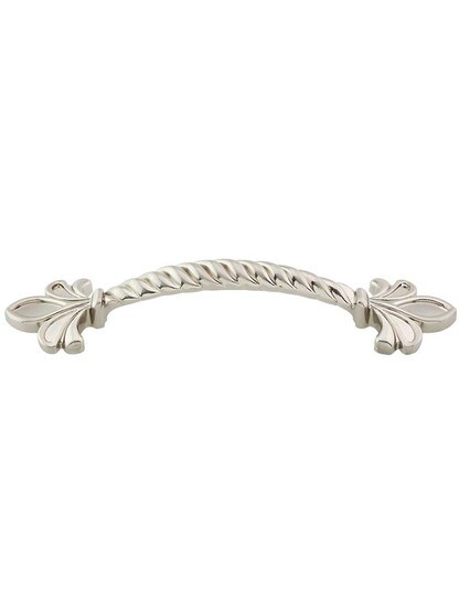 Evangeline 6 1/2 inch Overall Length Zinc Die Cast Fleur De Lis Cabinet Pull in Satin Nickel.